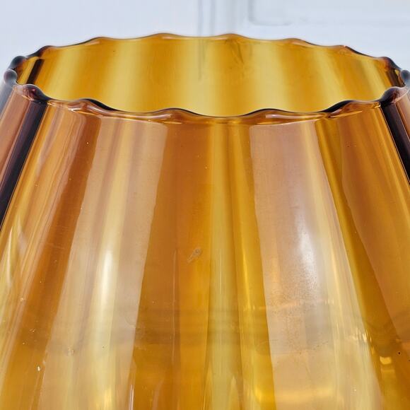 Vintage 1960s MCM Mid century amber brown glass pedestal bowl vase 5 x 12 - Picture 8 of 16